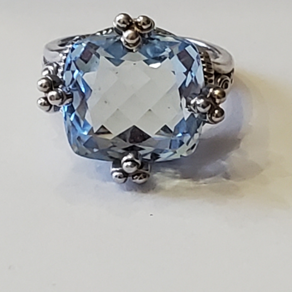 Judith Ripka Blue Topaz & Sterling Ring, Sz 7